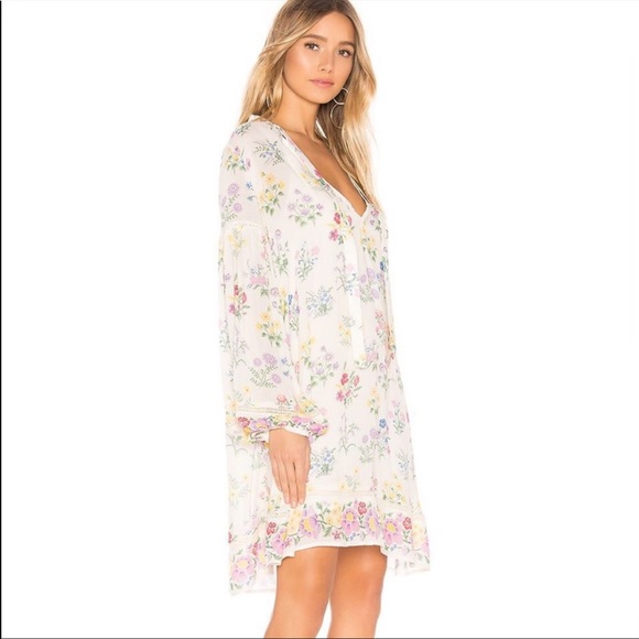 SPELL Cream Pink Yellow Blue Floral Posy Mini Dress - Gardenia - Picture 2 of 10